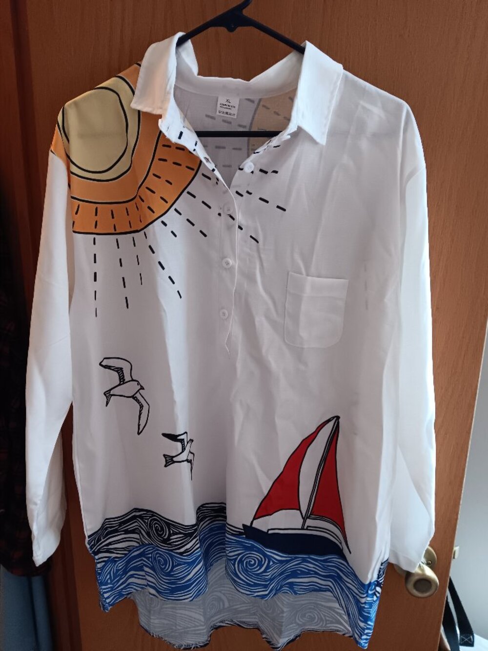Sailboat Scene Printed Blouse